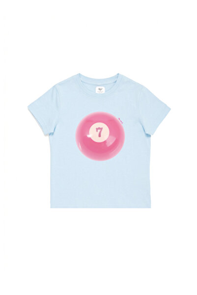 WHITE OF CREATIVE Kadın 7 Numaralı Bilardo Topu Baskılı Baby Tee