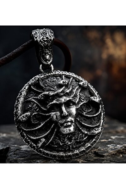 VİKİNGS Double Sided Use Antique Color Stainless Steel Snake Detailed Medusa ...