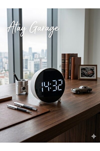 Atay Garage Estetik Işıklı Dijital Saat - Dekoratif LED Masa Üstü Çalar Saat