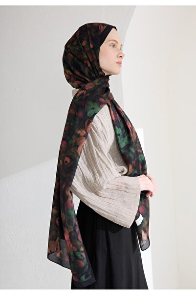 Freshscarfs Hıbıscus Beauty Floş Viskon Şal Siyah