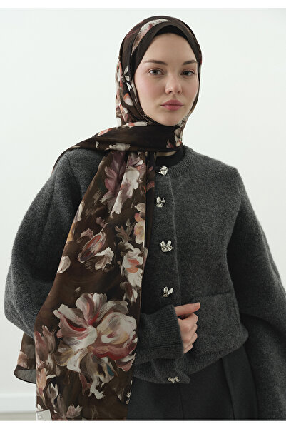 Freshscarfs Jane Desenli Pamuk Viskon Şal Kahverengi