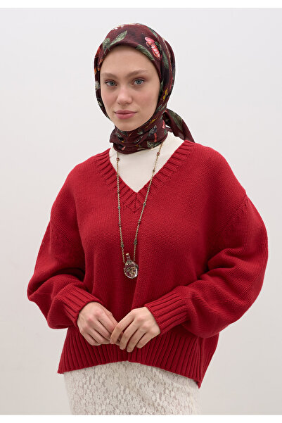 Freshscarfs Βαμβακερό μαντήλι βισκόζης με μοτίβο βροχής λουλουδιών σε μπορντό