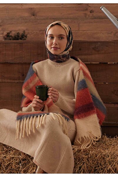 Freshscarfs Roslyn Desen Pamuk İpek Eşarp Toprak