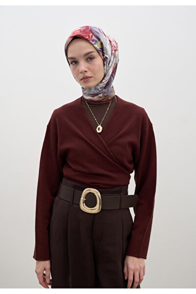 Freshscarfs Βαμβακερό μαντήλι βισκόζης με σχέδιο Νερίσα σε μπορντό χρώμα