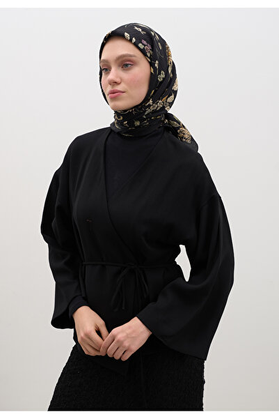 Freshscarfs Μαύρο κασκόλ από βαμβάκι και βισκόζη με σχέδιο Jenephie