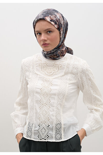 Freshscarfs Γκρι φουλάρι από βαμβάκι και βισκόζη με σχέδιο Madeleine