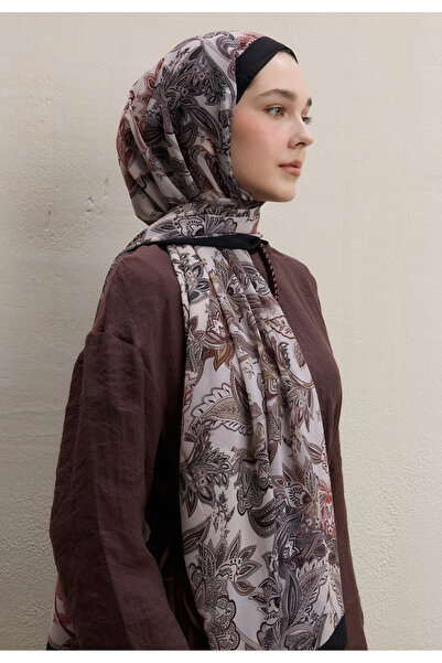Freshscarfs Meva Desen İpek Krep Şal Siyah