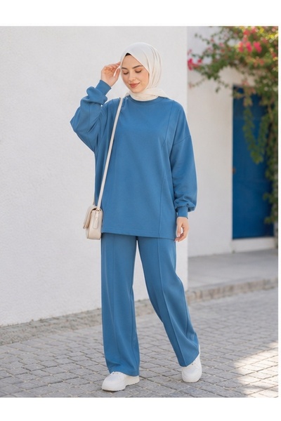 NEED LİFE Kadın Mavi Double Pamuk Kumaş Kapüşonlu Rahat Kalıp Dik Yaka Tunik ...