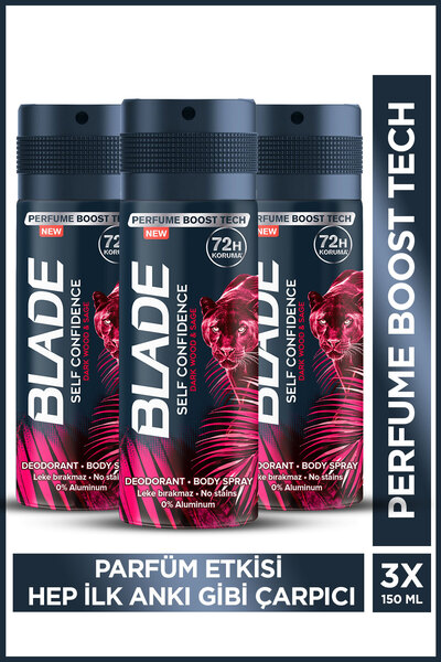Blade Self Confidence Erkek Alüminyumsuz Deodorant 3x150ml Hızlı Kurur,Leke B...
