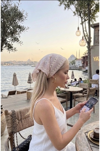 Kokoş Pembe pintrest model örme bandana yazlık