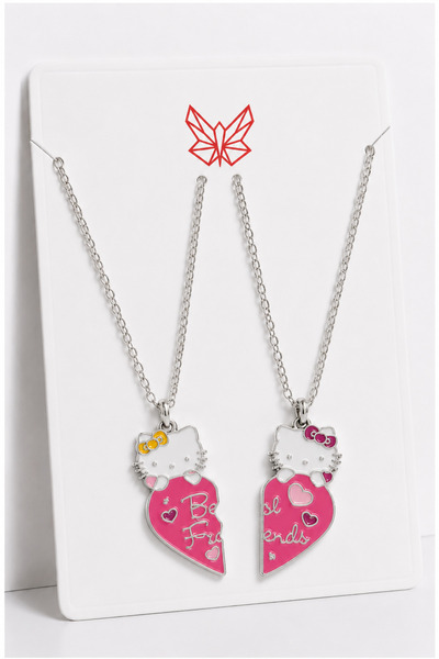 MakeWell Hello Kitty Best Friends Kalp Kolye 2’li Arkadaş Kolyesi, Sevimli Ço...