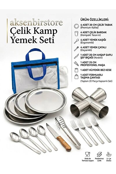 aksenbirstore ÇELİK PİKNİK VE KAMP SETİ 4 KİŞİLİK-BIÇAK VE MAŞA HEDİYE TOPLAM...