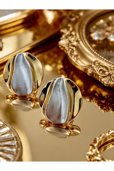 ayoljewelry أقراط من الفولاذ الذهبي اللؤلؤي
