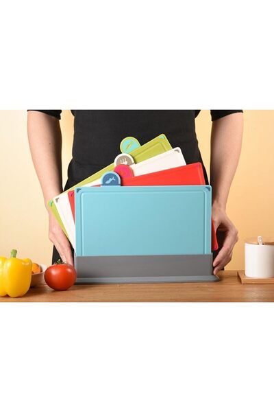Arabest 4-Piece Plastic Cutting Board Set with Holder, Non-Toxic Chopping Boa...