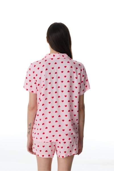 Penti Pink Cute Hearts Buttoned Shirt Pajama Set with Shorts