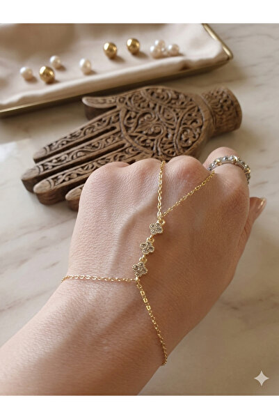 BEBİ BİJUTERİ Gold 3 lü Yonca Şahmeran Zirkon Taşlı 14 K Altın Kaplama Vip Seri
