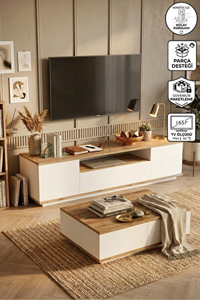 Yurupa Aven Tv Ünitesi Orta Sehpa 2'li Set Çam-beyaz AVE17-AW