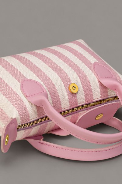 Housebags Pink Striped Canvas Versatile Pu Leather Crossbody Bag