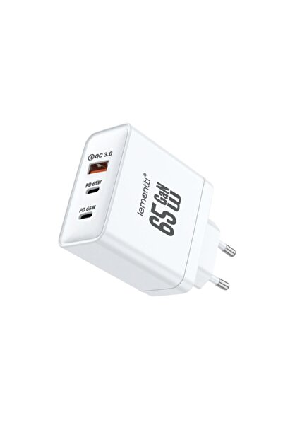 lemontti Încărcător de perete GaN cu 2 porturi Type-C și 1 port USB-A, 65W, Î...