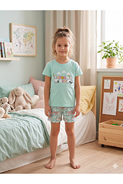 elmas kids Κοριτσίστικο σετ καλοκαιρινής πιτζάμας από 100% βαμβάκι, τιρκουάζ,...