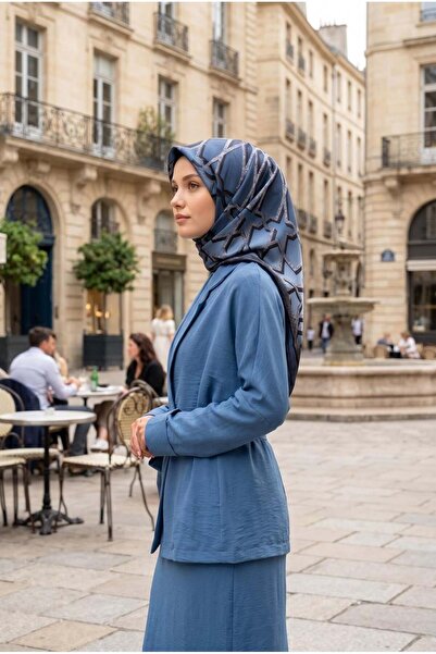 Vissona وشاح حريري Twill نسائي باللون الأزرق الفاتح