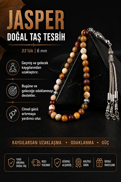 OSMANLI DOĞAL TAŞ Jasper Doğal Taş Tesbih 33lük - 6mm