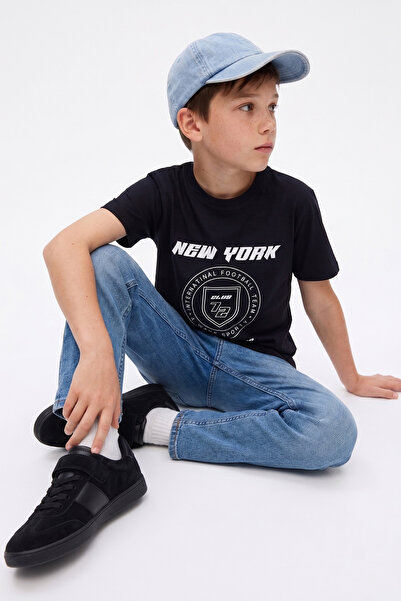 Fulla Moda %100 Pamuk New York Yazı Baskılı Erkek Çocuk Tişört