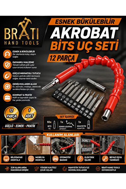 BRATİ HAND TOOLS Esnek Bükülebilir Akrobat Bits Uç Seti 12 Parça