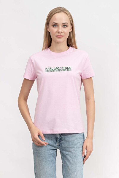 Karl Lagerfeld Logo Kadın Bisiklet Yaka T-Shirt Lila