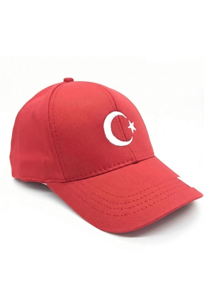 Zee Türk Bayraklı Pamuklu Gabardin Kumaş Kırmızı Spor Şapka