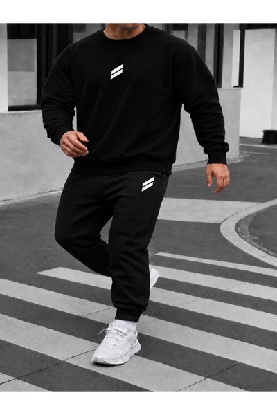 FAEL LİFE Unisex Wide Cut Zero Necklace Sweat Suit with Double Stripe Print