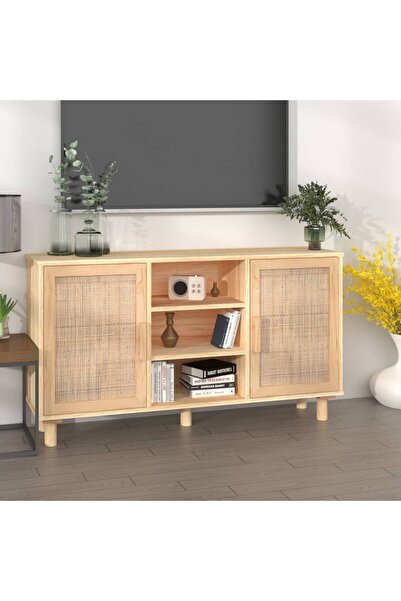 Concept Servantă, maro, 105x30x60 cm, lemn masiv pin și ratan