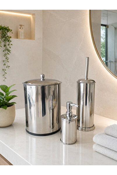 DMR VESTA Modern Krom Paslanmaz Çelik Sıvı Sabunluk Tezgah Üstü Banyo Aksesuarı