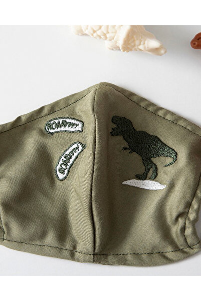 English Home Dinosaur Pamuklu Kumaş Çocuk Maske 4-12 YaÅ Yeşil