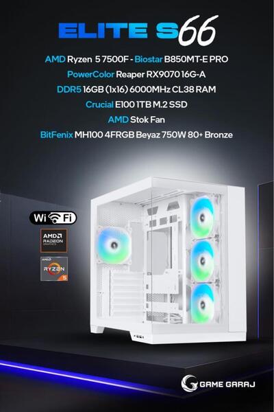 Game Garaj Elite S66 AMD R5 7500F 16GB RAM 1TB SSD RX9070 FreeDOS Oyuncu OEM ...