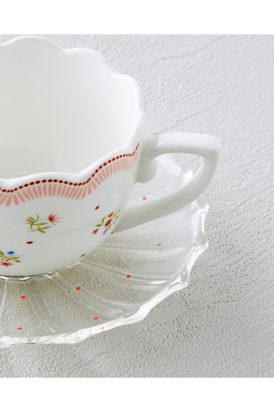 English Home Daisy Days New Bone China 4 Parça 2 Kişilik Cam Tabaklı Kahve Fincan Takımı 80 ml Pembe - Yeşil
