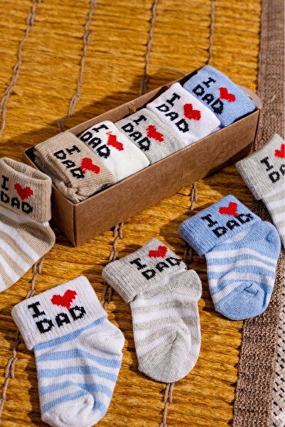 Rocha Baby 5'li I Love Dad Yazılı Çizgili Kutulu Yenidoğan Erkek Bebek Çorap ...