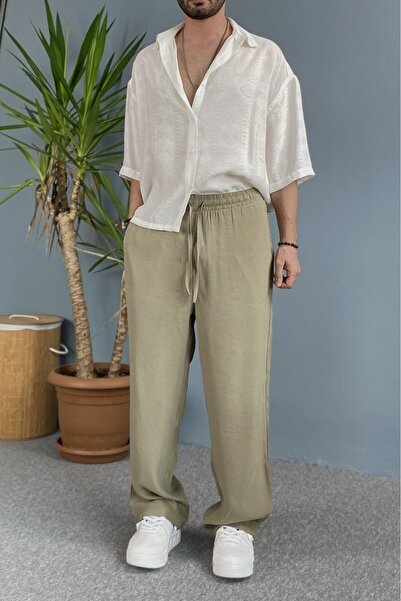 Alışveriş Sokağı Modal Fabric Lace-Up Baggy Trousers Khaki