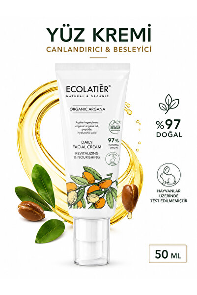 ECOLATIER Gündüz Yüz Nemlendirici Kremi 50 ml Organik Argan Yağlı Canlandırıc...