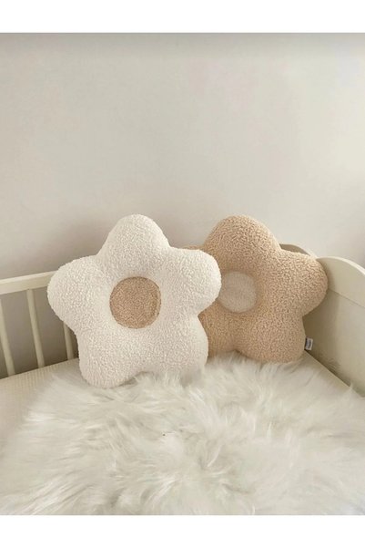 yupo bebek baby equipment Teddy yastık ikili papatya yastık 2 adet dolgulu dekoratif kırlent EKRU-KAHVE