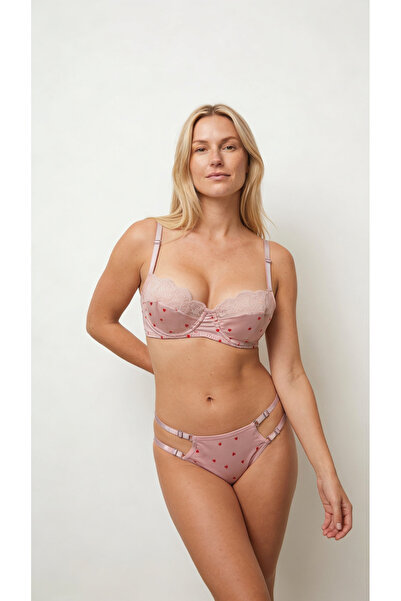 MAİZEN Women's Bra Set Lace Heart Underwire Non-Padded Double Strap Adjustabl...