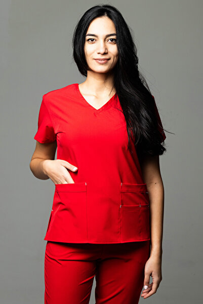 tag Costum medical PREMIUM EVA pentru femei, roșu