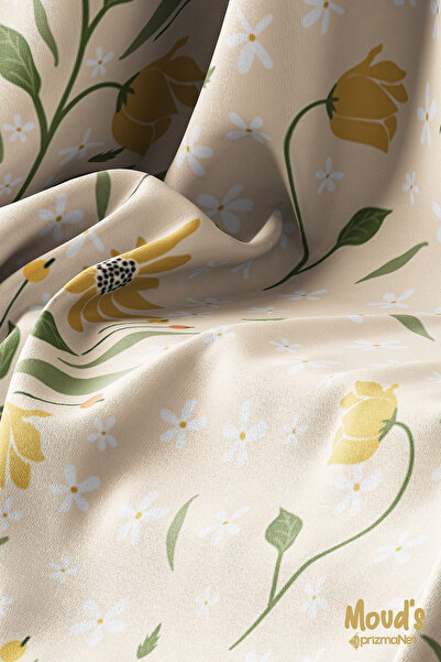 Moud's Daisy Patterned Round Suede Carefree Tablecloth