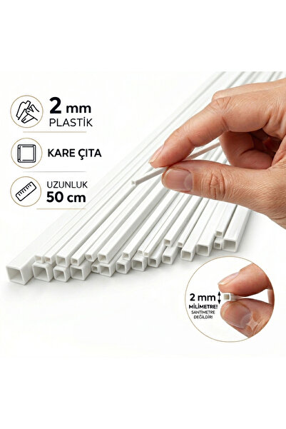 Proton 5 adet beyaz plastik kare çıta 2mm 50cm