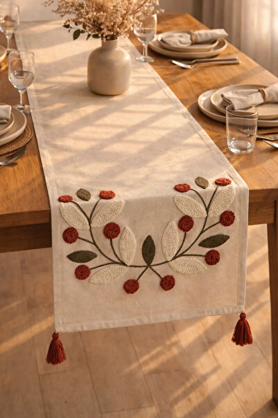 Shopyteks Traversă de masă brodată Bohemian Punch, 100% bumbac și in – 30x140...