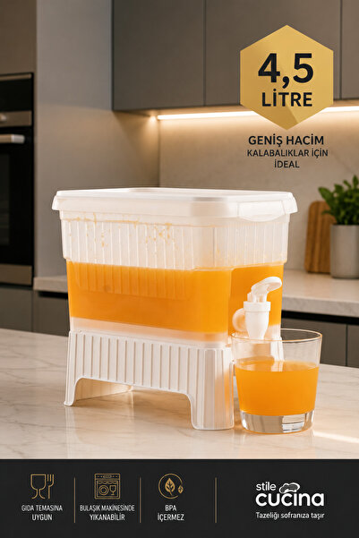 Stile Cucina 4,5 Litre Musluklu Ve Ayaklı Buzdolabı Su Limonata Sebili Beyaz
