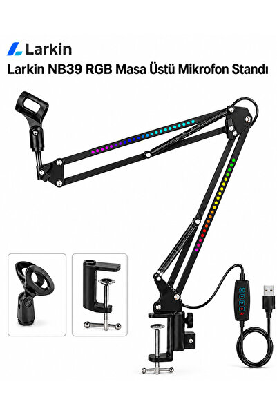 Larkin NB39 RGB Demir Masa Üstü Yayıncı Mikrofon Standı (SİYAH-RGB) (35x35CM)