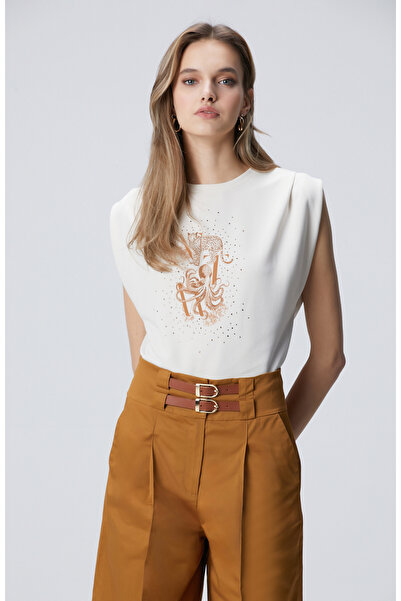 Network Bej Baskılı T-shirt
