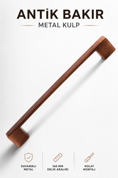 NZB Mutfak Kulpu Çekmece Dolap Kapak Kulbu Antik Bakır Metal Kulp 160 mm Mobi...
