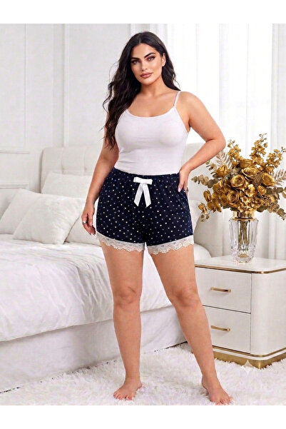 HAVVA HOME Dantel Kenarlı Fiyonk Detaylı Cepsiz Lacivert Yıldızlı Rahat Ev & ...